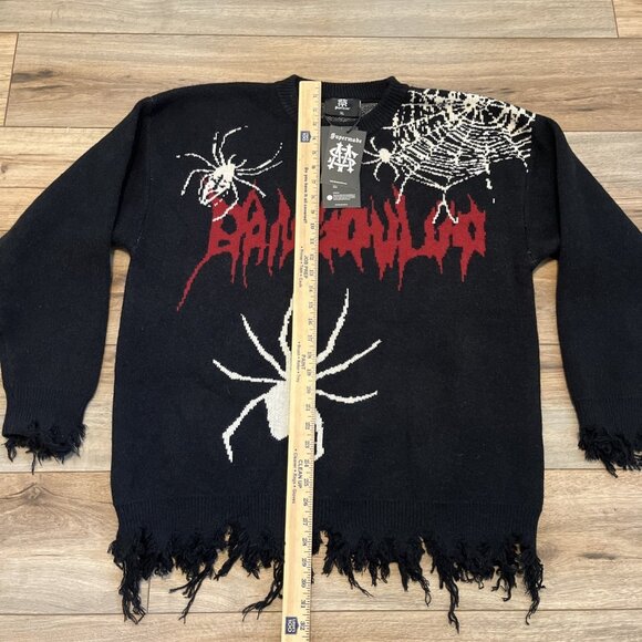 Men's Supermade Knit Sweater SZ XL Black Spider Web Streetwear Frayed NWT - Picture 7 of 8